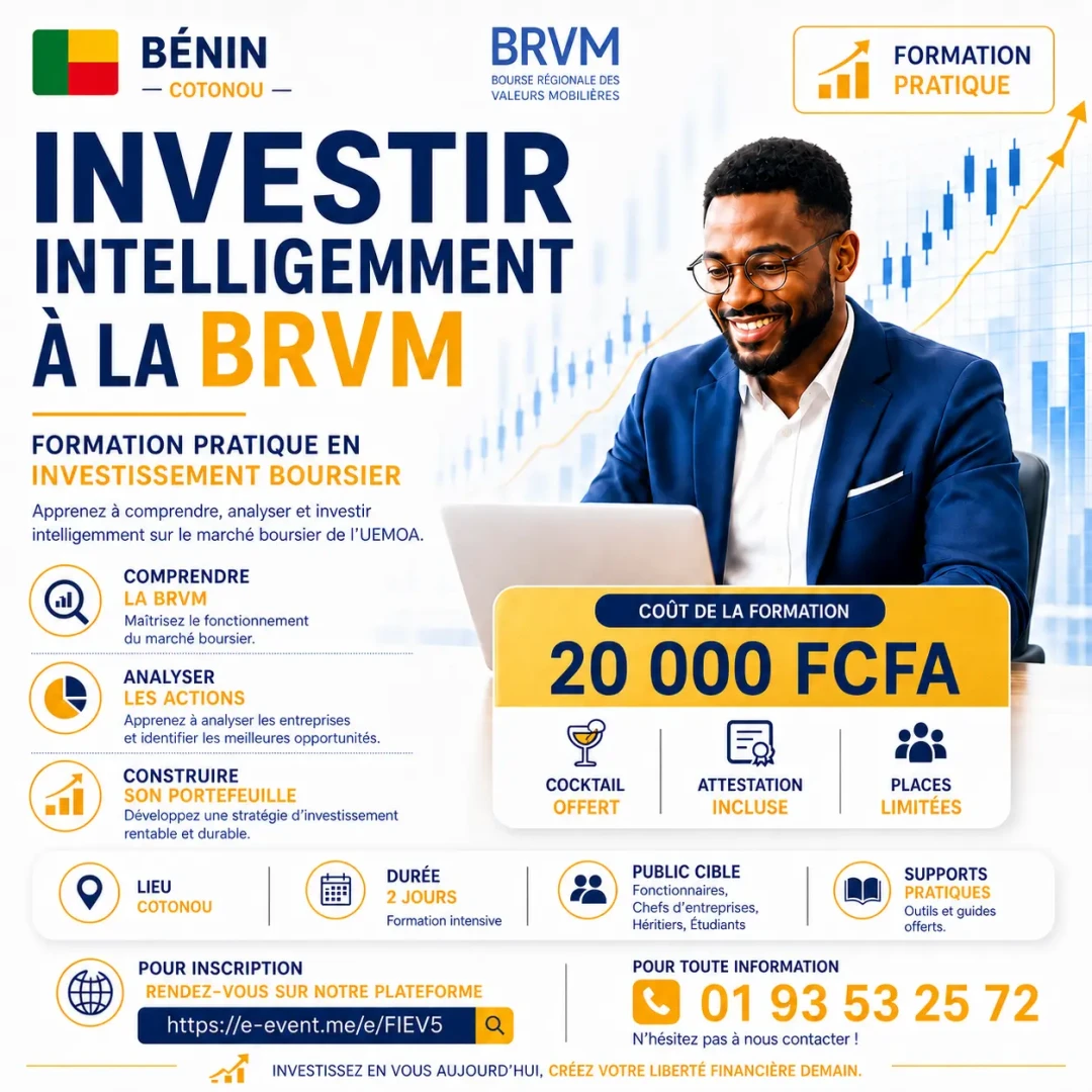 Affiche FORMATION PRATIQUE — INVESTIR INTELLIGEMMENT À LA BRVM