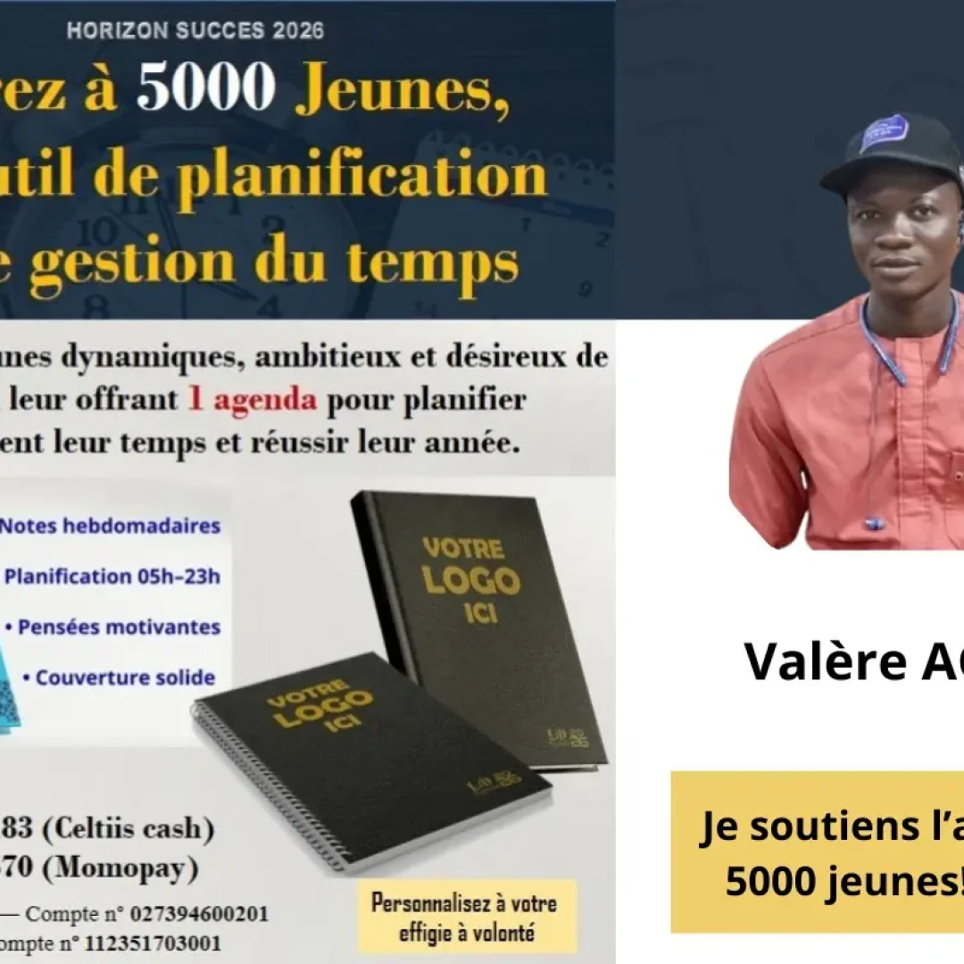 Affiche 5.000 Agendas pour 5.000 Jeunes – Bâtir l’avenir par l’organisation
